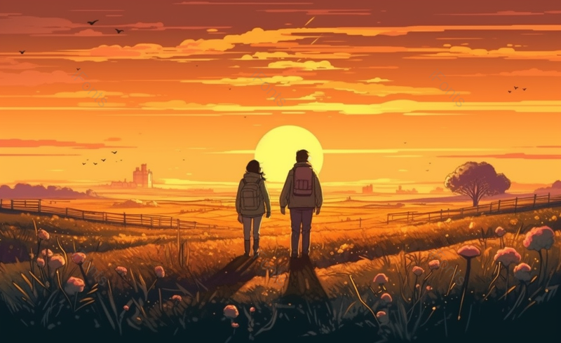 秋天情人节插画手绘卡通浪漫黄昏情侣原创人物插画,插画/手绘图,插画/手绘图库,插画/手绘图下载,插画/手绘